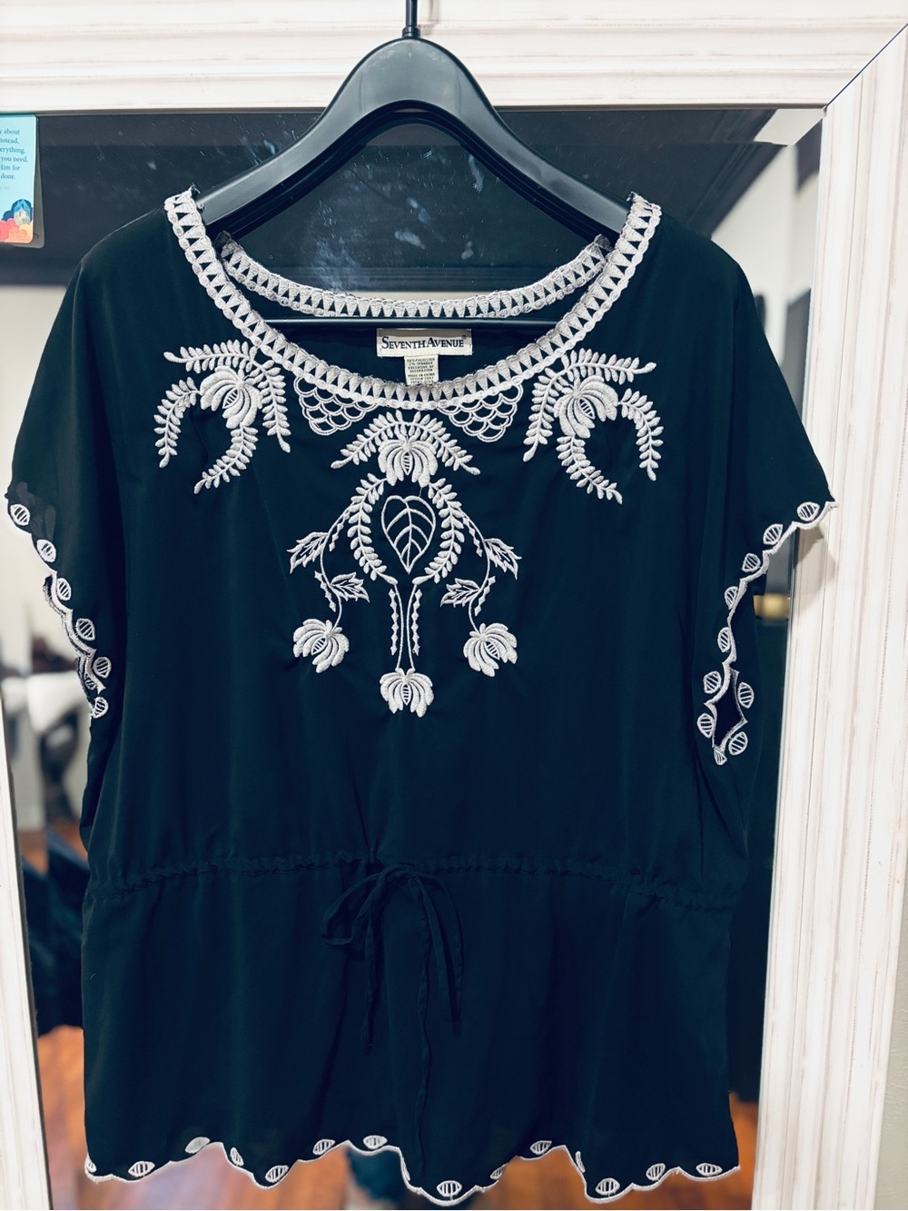 Seventh Avenue Drawstring Black Blouse 2X